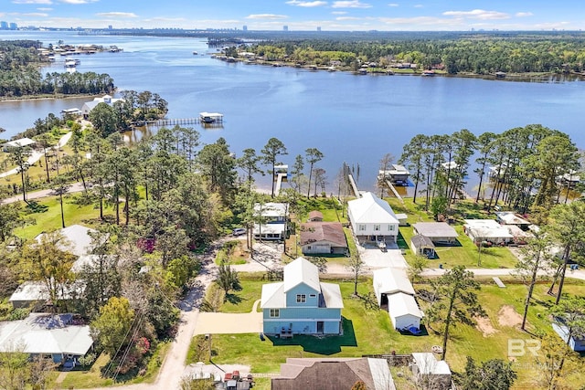 aerial view with a water view