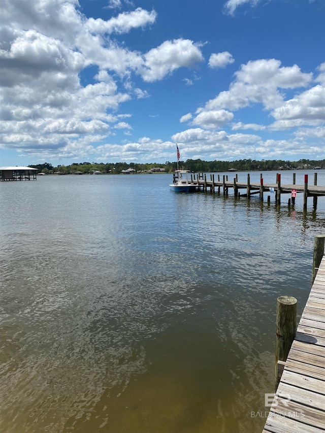 view of dock with a water view