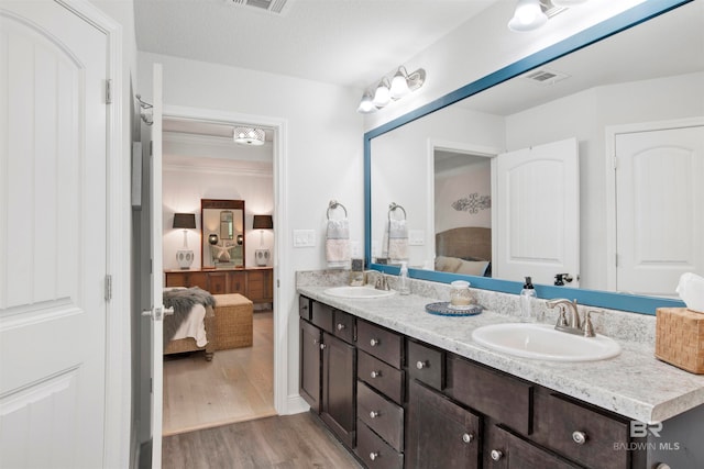 bathroom featuring hardwood / wood-style flooring and vanity