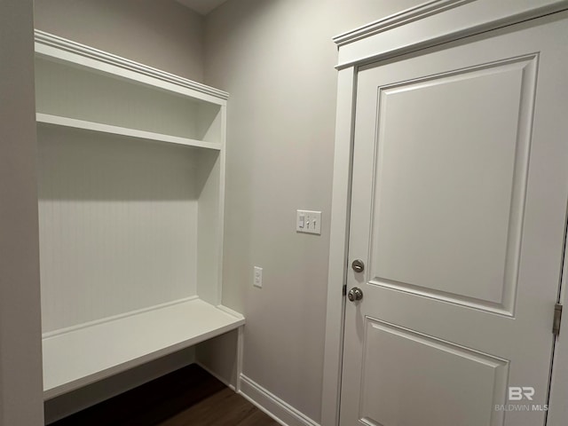 mudroom with dark hardwood / wood-style floors