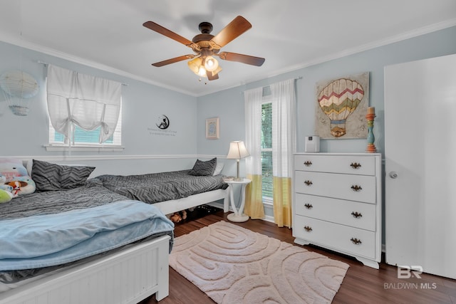 224 Cache Cir, Chickasaw, AL 36611 - bedroom with wood finished floors, ornamental molding, and ceiling fan