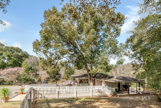 view of yard with a fenced front yard