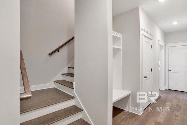 mudroom with wood-type flooring