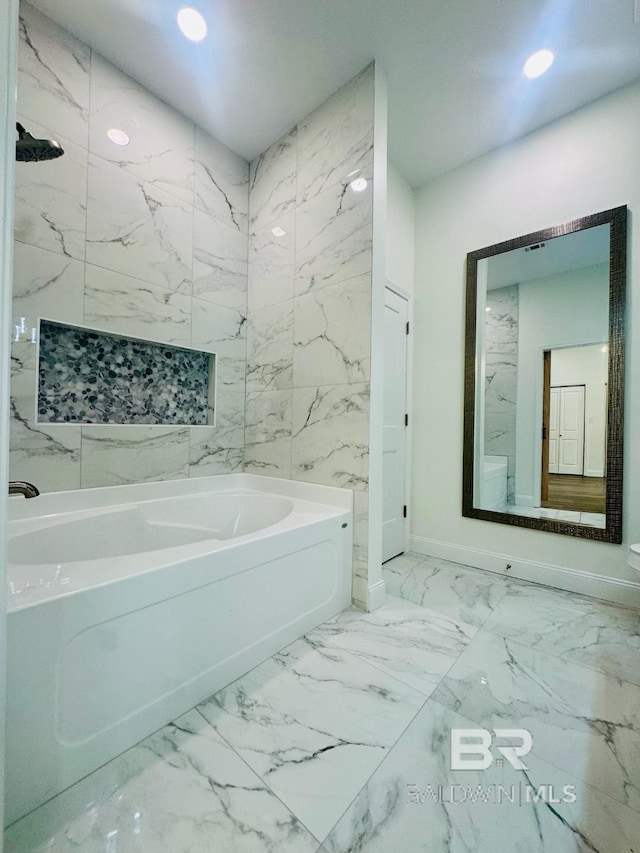 2663 Demetropolis Rd, Mobile, AL 36693 - bathroom featuring a garden tub, marble finish floors, and recessed lighting