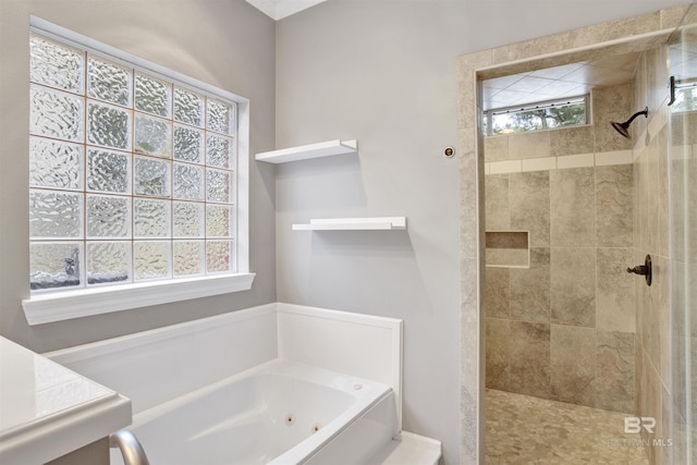 bathroom with independent shower and bath