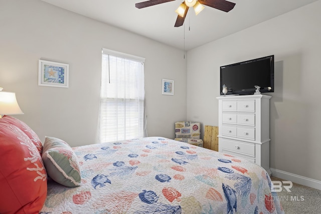 bedroom with carpet flooring and ceiling fan