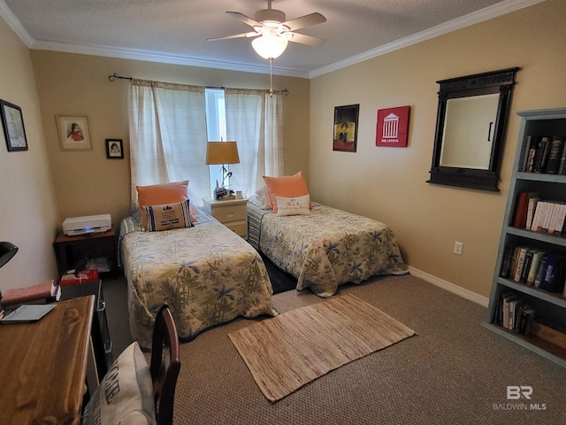2200 W 2nd St Unit B-106, Gulf Shores, AL 36542 - carpeted bedroom with ornamental molding, baseboards, and ceiling fan