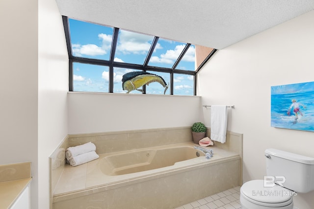 bathroom with a bath, tile patterned floors, and toilet