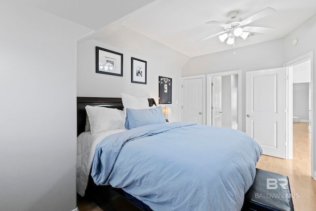 bedroom featuring ceiling fan and wood-type flooring