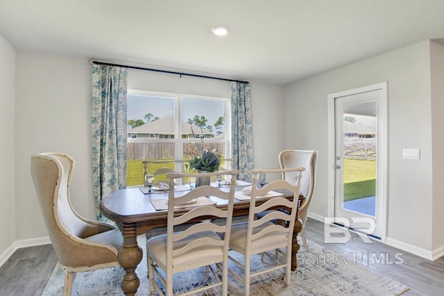 dining area with hardwood / wood-style floors