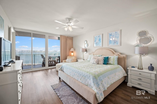 28107 Perdido Beach Blvd Unit D 503, Orange Beach, AL 36561 - bedroom featuring access to exterior, floor to ceiling windows, dark wood finished floors, and a ceiling fan