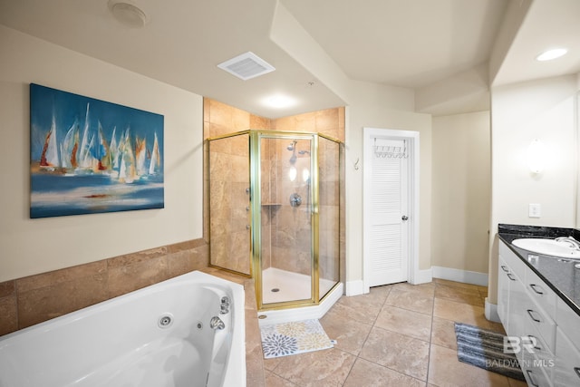 28107 Perdido Beach Blvd Unit D 503, Orange Beach, AL 36561 - full bath featuring visible vents, vanity, a jetted tub, and a shower stall