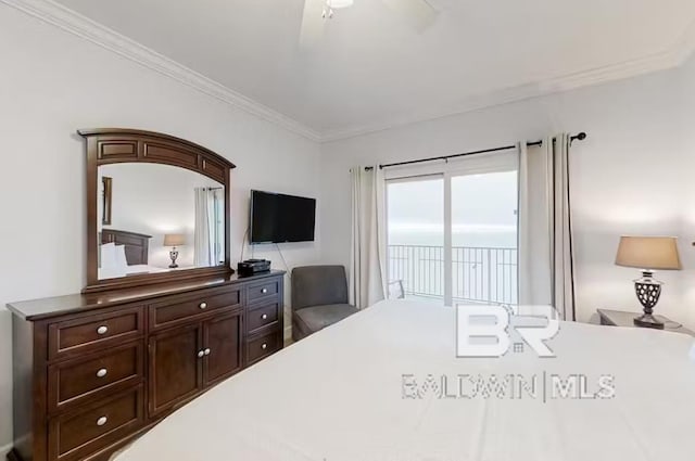 401 E Beach Blvd Unit 1804, Gulf Shores, AL 36542 - bedroom with crown molding, ceiling fan, and access to outside