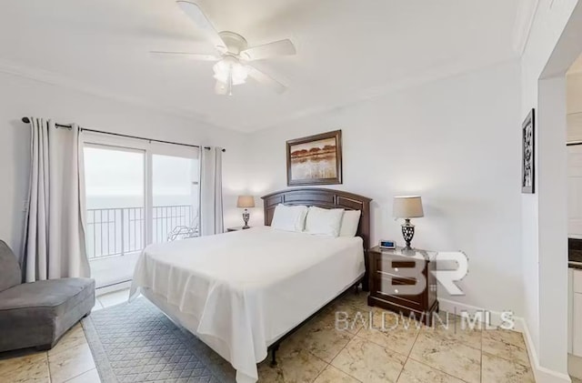 401 E Beach Blvd Unit 1804, Gulf Shores, AL 36542 - bedroom with access to exterior, baseboards, and a ceiling fan