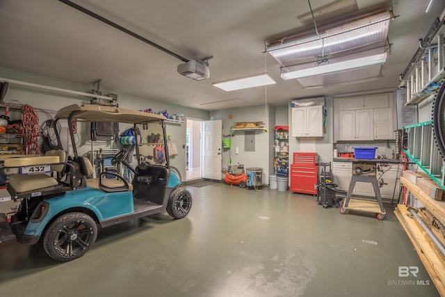 garage with a garage door opener