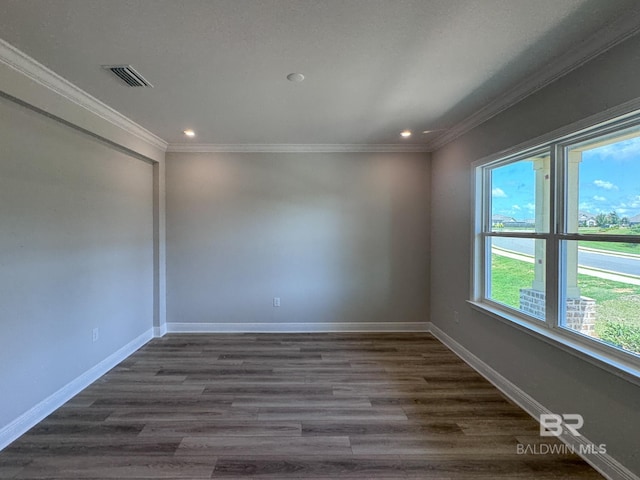 23850 Shadowridge Dr, Daphne, AL 36526 - unfurnished room with recessed lighting, crown molding, baseboards, and dark wood-type flooring