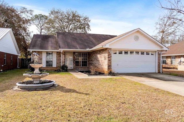 ranch-style home featuring a garage and a front yard