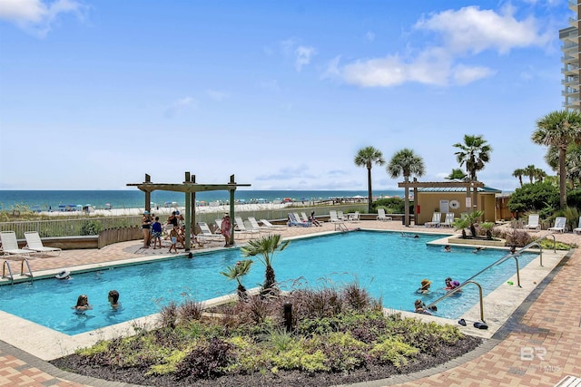 24900 Perdido Beach Blvd Unit 1506, Orange Beach, AL 36561 - view of swimming pool with a water view and a patio