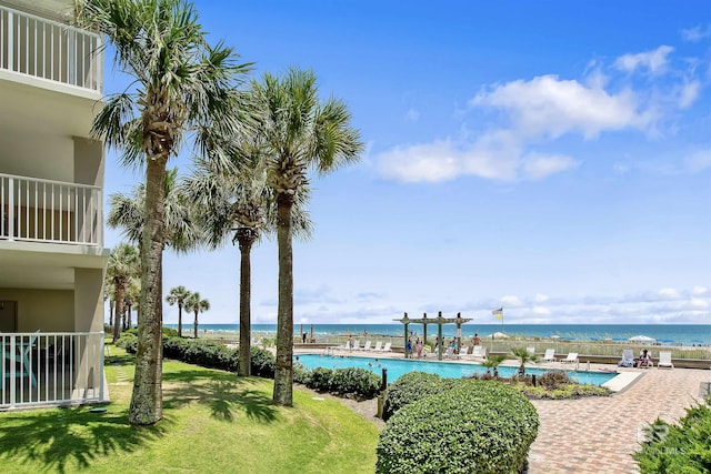 24900 Perdido Beach Blvd Unit 1506, Orange Beach, AL 36561 - view of pool featuring a water view and a lawn