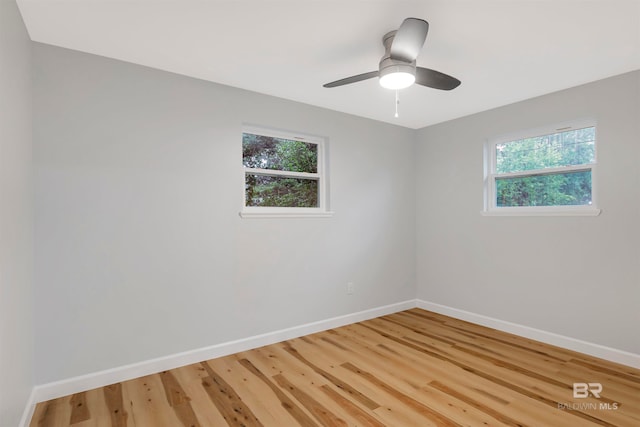 spare room with hardwood / wood-style floors, ceiling fan, and a wealth of natural light