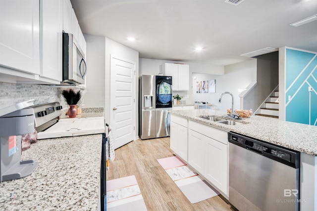 kitchen featuring light wood-type flooring, white cabinetry, sink, and appliances with stainless steel finishes