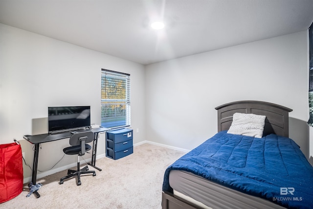 bedroom with light carpet