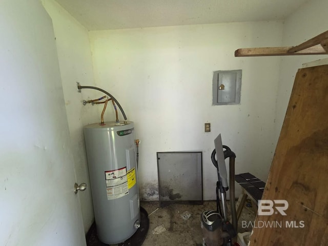 utilities with water heater and electric panel