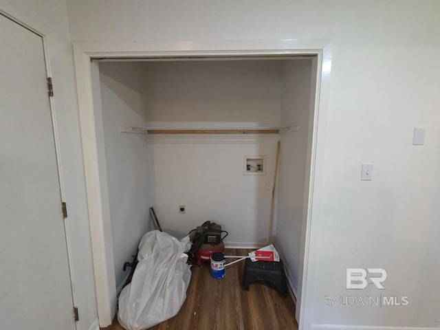 laundry room featuring hookup for a washing machine, wood finished floors, and hookup for an electric dryer