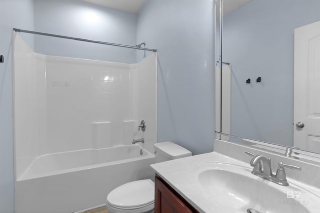 full bathroom featuring vanity, shower / washtub combination, and toilet