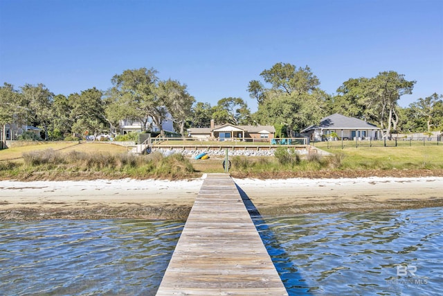 view of dock with a water view