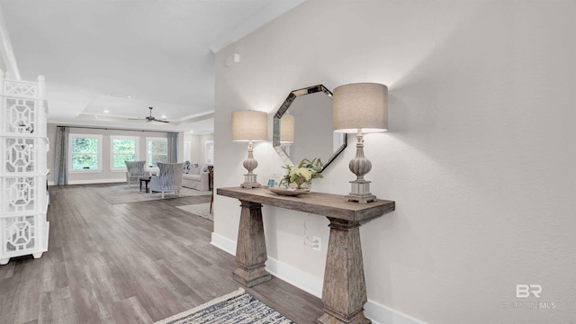 11529 Thistledown Loop, Spanish Fort, AL 36527 - corridor with a raised ceiling, baseboards, wood finished floors, and recessed lighting