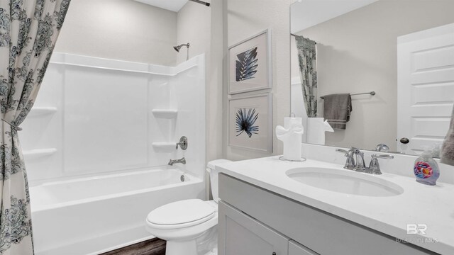 11529 Thistledown Loop, Spanish Fort, AL 36527 - bathroom featuring vanity, shower / tub combo, toilet, and wood finished floors
