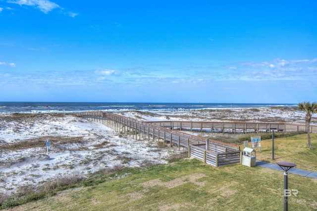 view of water feature with a beach view