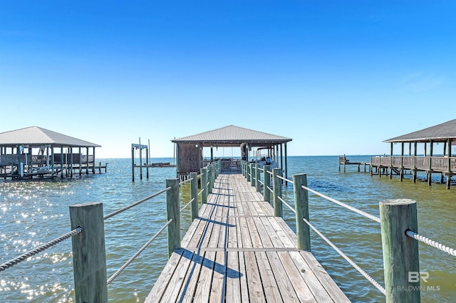 dock area with a water view