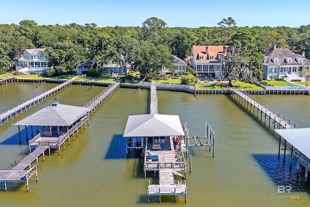 dock area with a water view