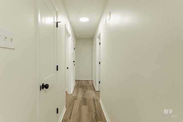 hall featuring baseboards and light wood-style floors