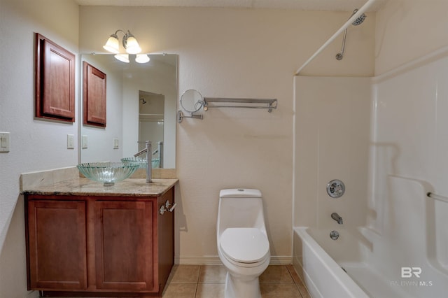 full bathroom featuring tile patterned flooring, vanity, toilet, and tub / shower combination