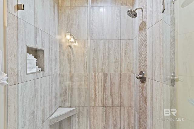 interior details featuring a tile shower