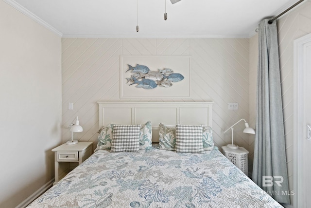 bedroom with ornamental molding