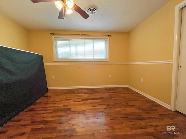 bedroom featuring wood-type flooring and ceiling fan