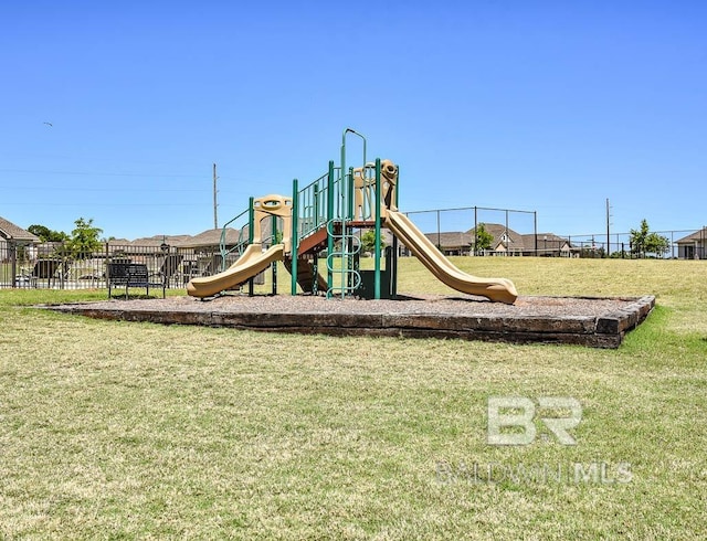 view of play area with a yard