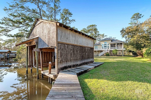 dock area with a lawn