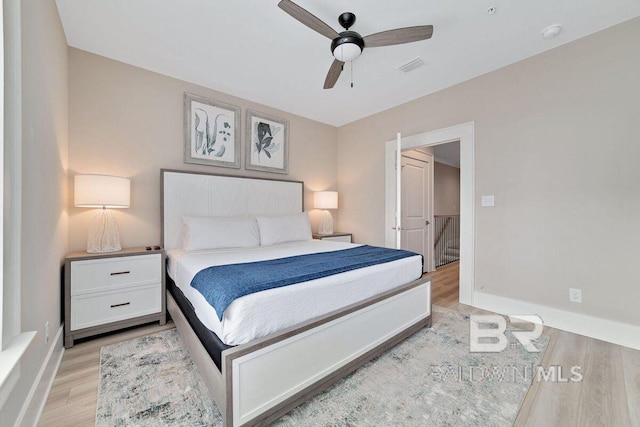 951 W Lagoon Ave, Gulf Shores, AL 36542 - bedroom with light wood finished floors and a ceiling fan