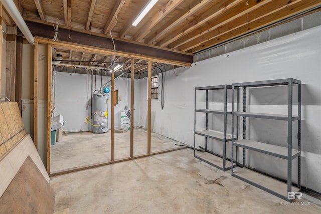 basement featuring gas water heater