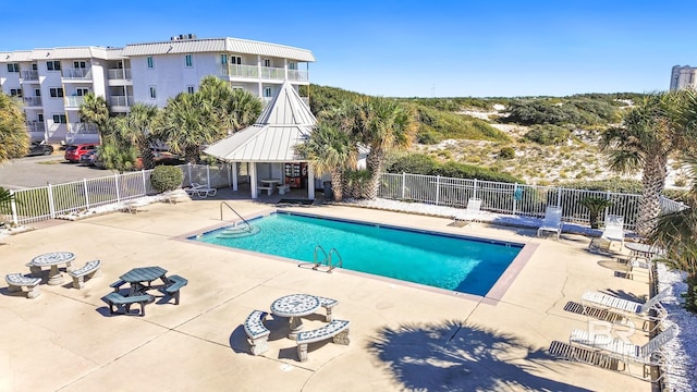 view of pool featuring a gazebo and a patio area