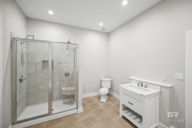 15031 Timber Ridge Dr, Loxley, AL 36551 - full bath with visible vents, toilet, recessed lighting, vanity, and a stall shower