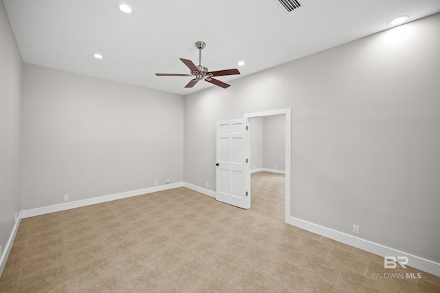 15031 Timber Ridge Dr, Loxley, AL 36551 - spare room featuring baseboards, a ceiling fan, visible vents, and recessed lighting