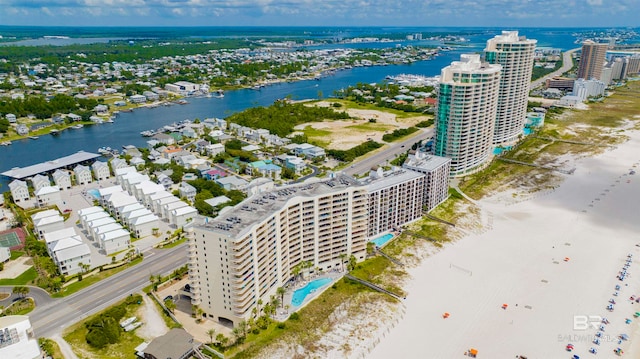 aerial view featuring a water view