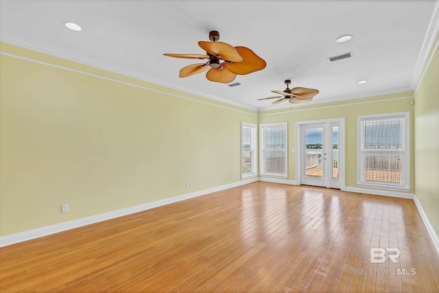 1328 W Lagoon Ave, Gulf Shores, AL 36542 - empty room featuring light wood-style floors, a ceiling fan, crown molding, and recessed lighting