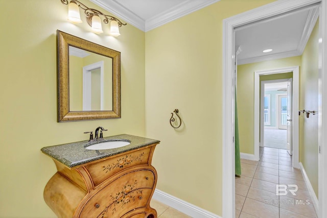 1328 W Lagoon Ave, Gulf Shores, AL 36542 - bathroom with tile patterned flooring, vanity, and ornamental molding